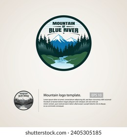 Plantilla de vectores de diseño de logotipos de valle. Diseño del logo del río. Plantilla de logotipo de montaña.
