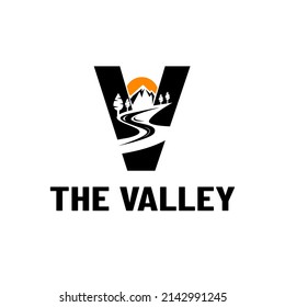 Valley Logo River V Letter Monogram and Vector Nature Graphic Design Template