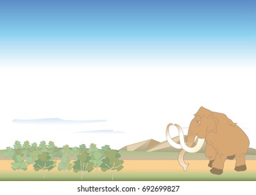 Valley with Mammoth / Vector image of Natural landscape