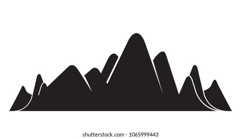 valley, mountain range silhouette on white background