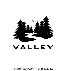 Valley River Logo Pine Tree Forest Mountain, Landscape Graphic Design Raw Element