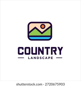 Vale rio natureza floresta montanha logotipo etiqueta selo vetor