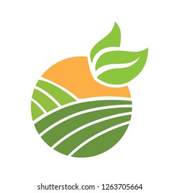 Valley and sun. agricultural modern logo icon