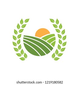 Valley and sun, round agricultural logo icon