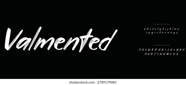 Valmented: Fuente de diseño clásico y elegante. Ilustración vectorial del alfabeto tipográfico. Sans serif Fuentes de visualización con estilo.
