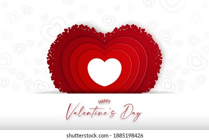 Valnetine's card  with red heart shape backdrop on white background.