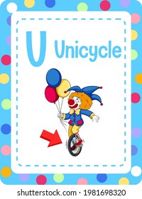 vAlphabet flashcard with letter U for Unicycle illustration