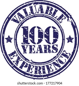 Valuable 100 years of experience rubber stamp, vector illustration 
