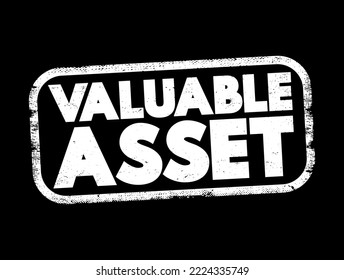 Valuable Asset - something that has significant worth or importance, either in a financial context or in terms of utility, effectiveness, or contribution, text concept stamp