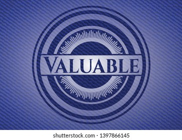 Valuable badge with denim background. Vector Illustration. Detailed.