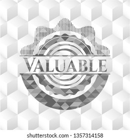 Valuable grey badge with geometric cube white background