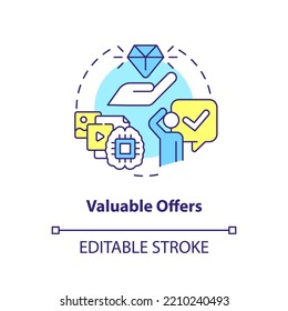 Valuable offers concept icon. Customer interest. Lead nurturing campaign abstract idea thin line illustration. Isolated outline drawing. Editable stroke. Arial, Myriad Pro-Bold fonts used