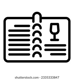 Valiosa carta de vinos o icono de la línea de libro de vinos. Menú con alcohol de bebida y pictograma estilo contorno de texto sobre fondo blanco. Señales de invierno para el concepto móvil y el diseño web. Gráficos vectoriales