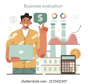 Valuables evaluation concept. Appraisal services, selling and buying a busness or property. Investing and financial success idea. Isolated flat vector illustration