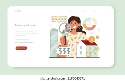 Valuables evaluation concept. Appraisal services, selling and buying a busness or property. Investing and financial success idea. Isolated flat vector illustration