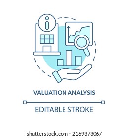 Valuation Analysis Turquoise Concept Icon. Company Research. Stage Of Merger Abstract Idea Thin Line Illustration. Isolated Outline Drawing. Editable Stroke. Arial, Myriad Pro-Bold Fonts Used