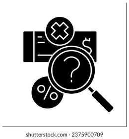 Icono de glifo de valoración. Método de valoración basado en activos. Marcado justo de mercado basado en la evaluación. Concepto de quiebra. Señal plana rellena. Ilustración vectorial de silueta aislada