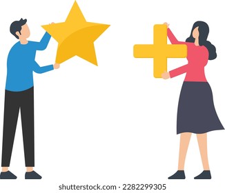 Value added, increase value or price, product profit, additional advantage or development, star value and another added plus sign concept
