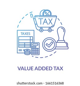 Value added tax blue concept icon. Pay for product. Consumption cost. Economy, finance. Regressive tax. Notary service idea thin line illustration. Vector isolated outline RGB color drawing