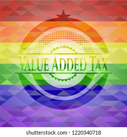 Value Added Tax emblem on mosaic background with the colors of the LGBT flag