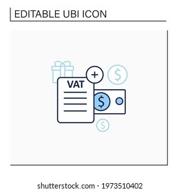 Value added tax line icon.Indirect tax,goods price. Paid by buyer. Universal basic income concept. Isolated vector illustration.Editable stroke