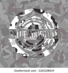 Value Added Tax on grey camo texture