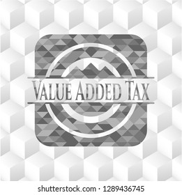 Value Added Tax realistic grey emblem with geometric cube white background