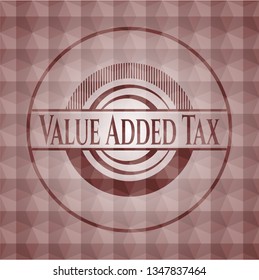 Value Added Tax red seamless emblem with geometric background.