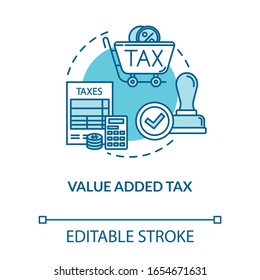 Value added tax turquoise concept icon. Consumption cost. Economy, finance. Regressive tax. Notary service idea thin line illustration. Vector isolated outline RGB color drawing. Editable stroke