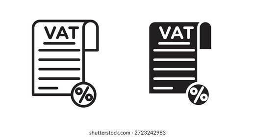 Impuesto sobre el valor añadido Esquema del icono IVA y signo de Vector sólido, pictogramas lineales