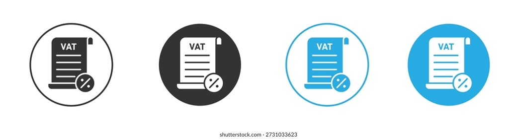Value added tax VAT icon set. Black solid flat doodle graphic design set