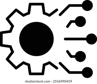 Value Alignment icon. Cog with nodes icon. Depicts the synchronization of values and goals. Suitable for collaboration and shared objectives.