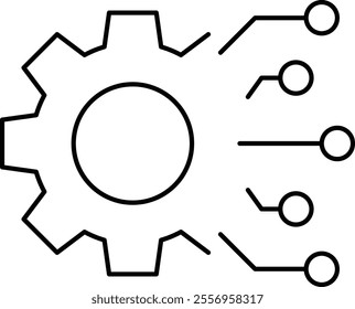 Value Alignment icon. Gears with neural nodes symbolizing alignment of AI with human values. Ideal for ethical AI tools. Simple Black outline