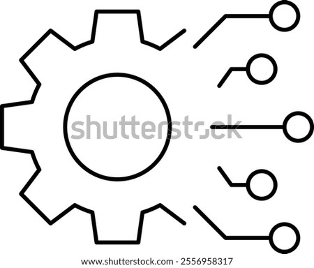 Value Alignment icon. Gears with neural nodes symbolizing alignment of AI with human values. Ideal for ethical AI tools. Simple Black outline