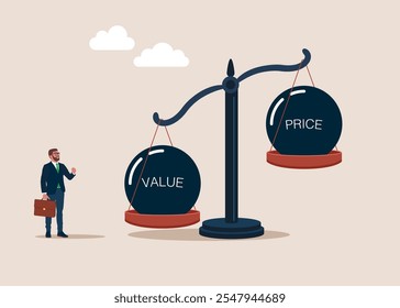 Value Balance and Price balance on the scale. Principles and business ethic to do right things. Modern vector illustration in flat style