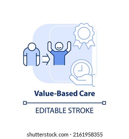 Value based care light blue concept icon. Patient healing practice. Behavioral trend abstract idea thin line illustration. Isolated outline drawing. Editable stroke. Arial, Myriad Pro-Bold fonts used