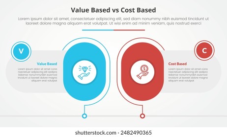 value based vs cost based comparison opposite infographic concept for slide presentation with big round capsule shape outline with flat style vector