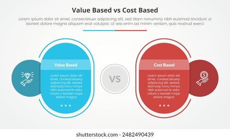 value based vs cost based comparison opposite infographic concept for slide presentation with round rectangle box outline circle with flat style vector