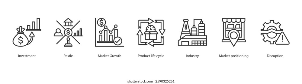 Value Chain Analysis Icon investment, pestle, market growth, product life cycle, industry, market positioning, disruption