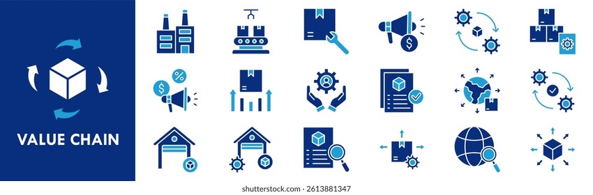 Value Chain icon collection set. Containing design strategy, business, management, value, technology