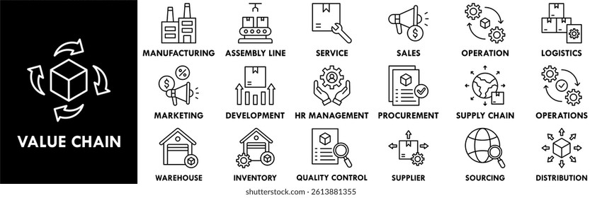 Value Chain icon collection set. Containing design strategy, business, management, value, technology