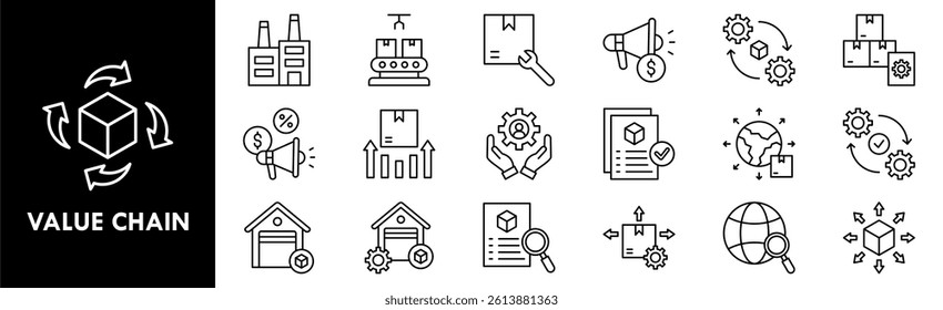 Value Chain icon collection set. Containing design strategy, business, management, value, technology
