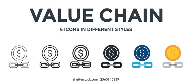 VALUE CHAIN icon in different style vector illustration. Designed in thin line, regular line, bold line, glyph, color fill, and flat style can be used for web