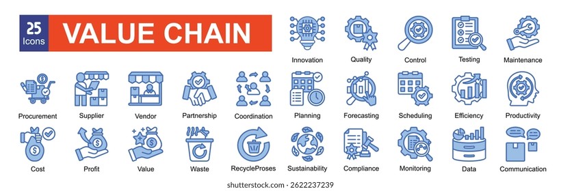  Value Chain icon pack collection set for industry and business

