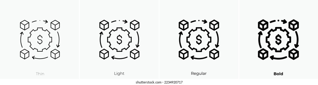 value chain icon. Thin, Light Regular And Bold style design isolated on white background