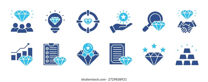 Value color style icon set. Diamond, quality, success, achievement, gem, ideal, and more. Vector collection eps 10