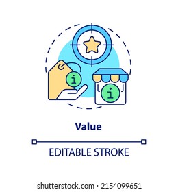 Value Concept Icon. Product Usefulness. Lean Manufacturing Key Principle Abstract Idea Thin Line Illustration. Isolated Outline Drawing. Editable Stroke. Arial, Myriad Pro-Bold Fonts Used