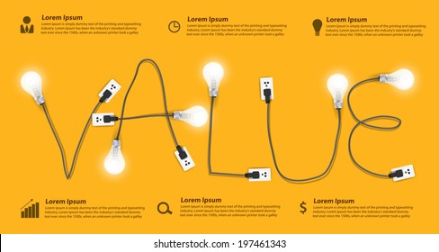 Value concept modern design template, Creative light bulb idea abstract info graphic banner workflow layout, diagram, step up options, Vector illustration