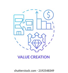 Value Creation Blue Gradient Concept Icon. Cost And Revenue Synergy. Motive For Business Merger Abstract Idea Thin Line Illustration. Isolated Outline Drawing. Myriad Pro-Bold Fonts Used