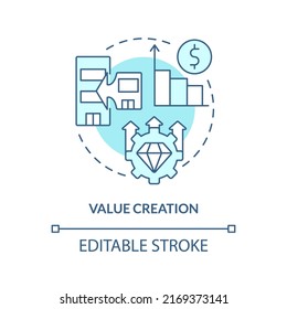 Value creation turquoise concept icon. Cost and revenue synergy. Motive for merger abstract idea thin line illustration. Isolated outline drawing. Editable stroke. Arial, Myriad Pro-Bold fonts used